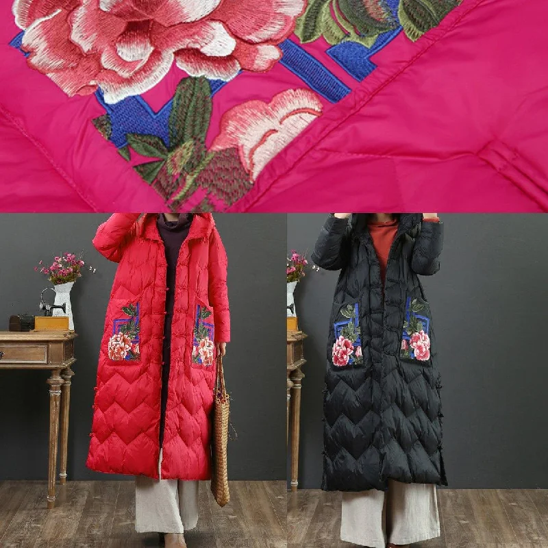 Fine rose warm winter coat oversize side open down jacket hooded New overcoat