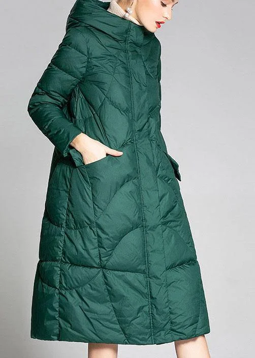 Fitted Green hooded zippered Winter Duck Down down coat