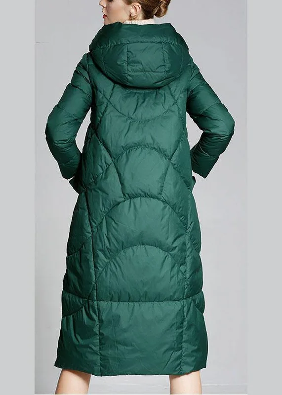 Fitted Green hooded zippered Winter Duck Down down coat