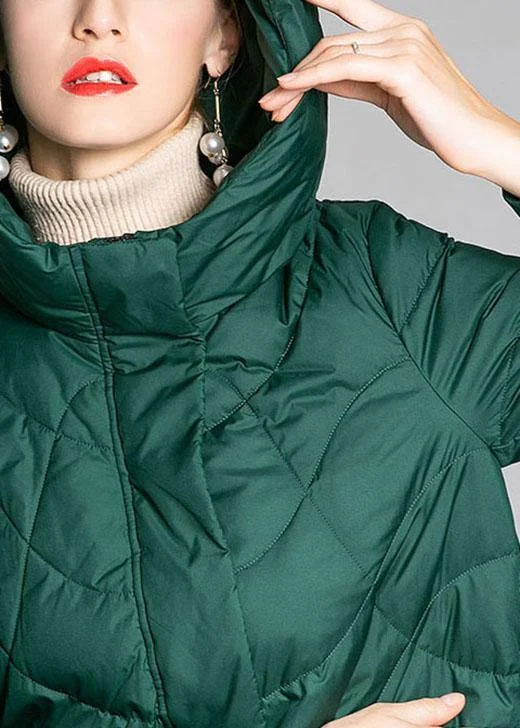 Fitted Green hooded zippered Winter Duck Down down coat