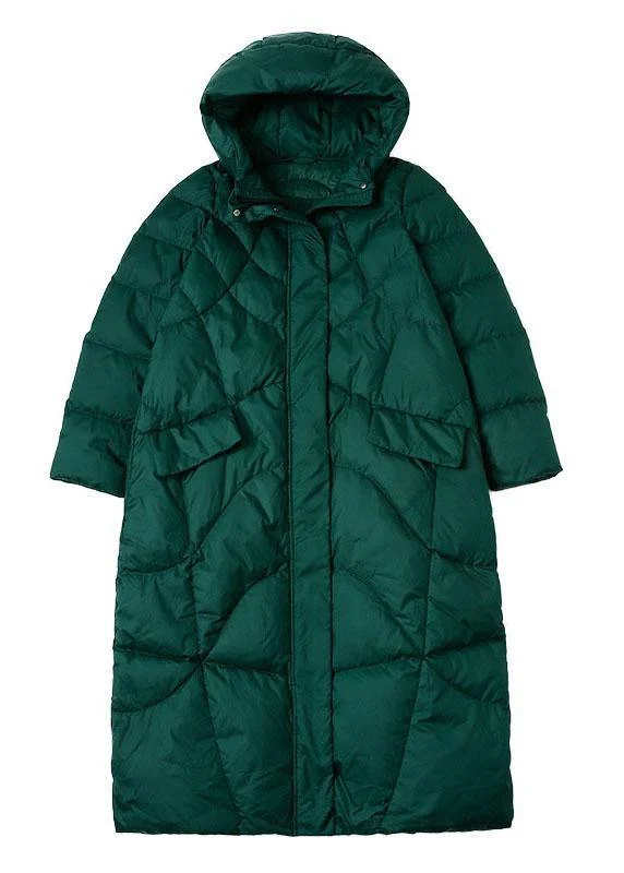 Fitted Green hooded zippered Winter Duck Down down coat