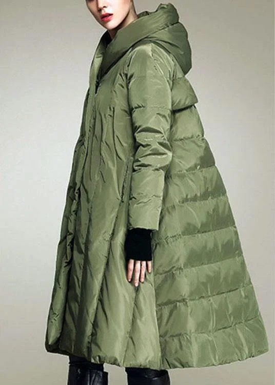 Handmade Army Green hooded Casual Winter Duck Down down coat