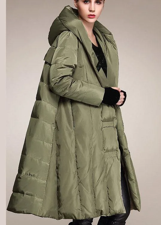 Handmade Army Green hooded Casual Winter Duck Down down coat