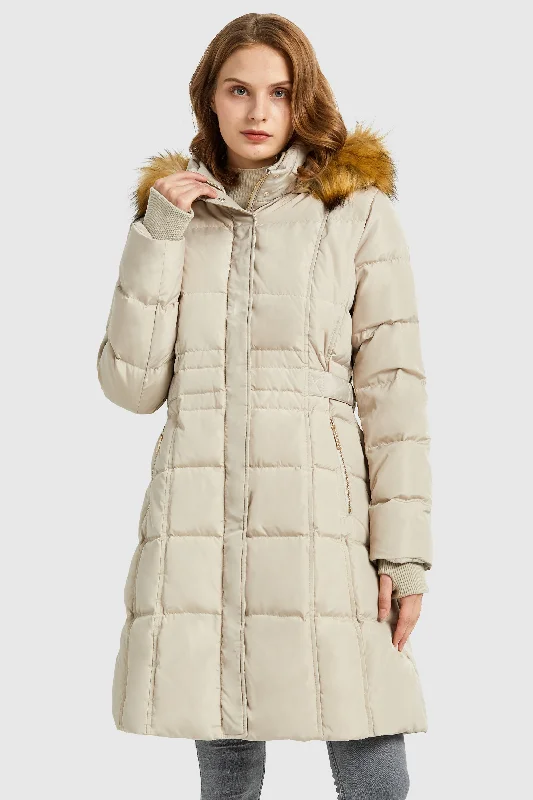 Long Faux Fur Hooded Down Coat