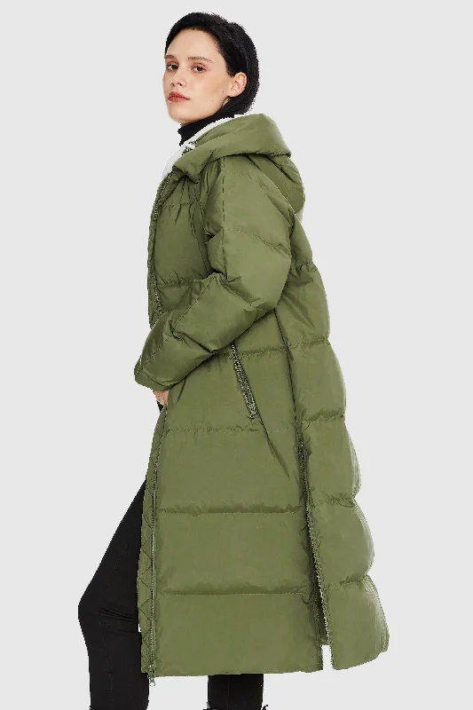 Long Puffer Down Jacket with Hem Slit