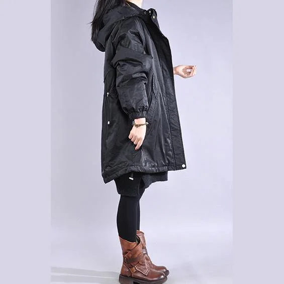 loose black winter down jacket zippered drawstring coats