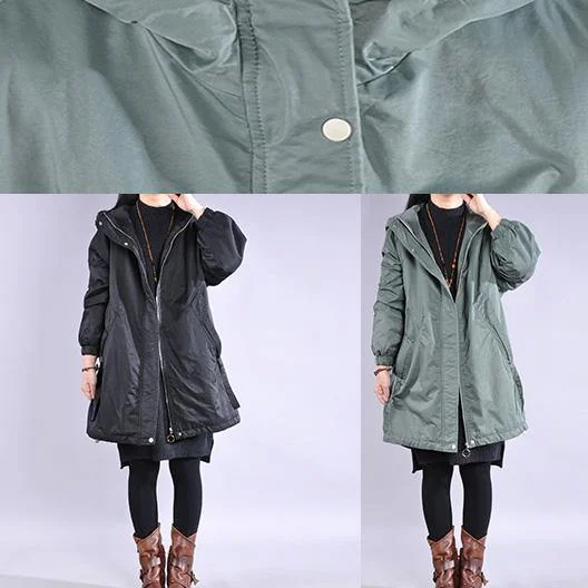 loose black winter down jacket zippered drawstring coats