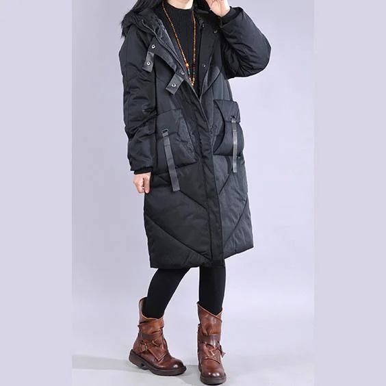 Luxury black winter parkas casual down jacket zippered hooded outwear