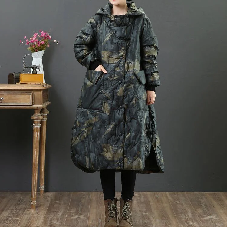 Luxury dark gray duck down coat trendy plus size side open winter jacket hooded women winter outwear