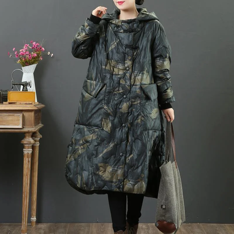 Luxury dark gray duck down coat trendy plus size side open winter jacket hooded women winter outwear