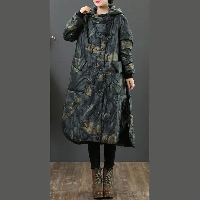 Luxury dark gray duck down coat trendy plus size side open winter jacket hooded women winter outwear