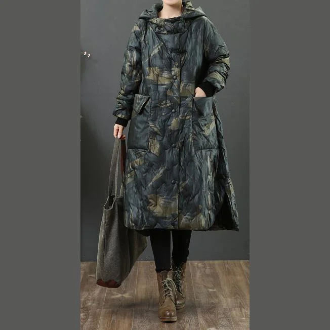 Luxury dark gray duck down coat trendy plus size side open winter jacket hooded women winter outwear