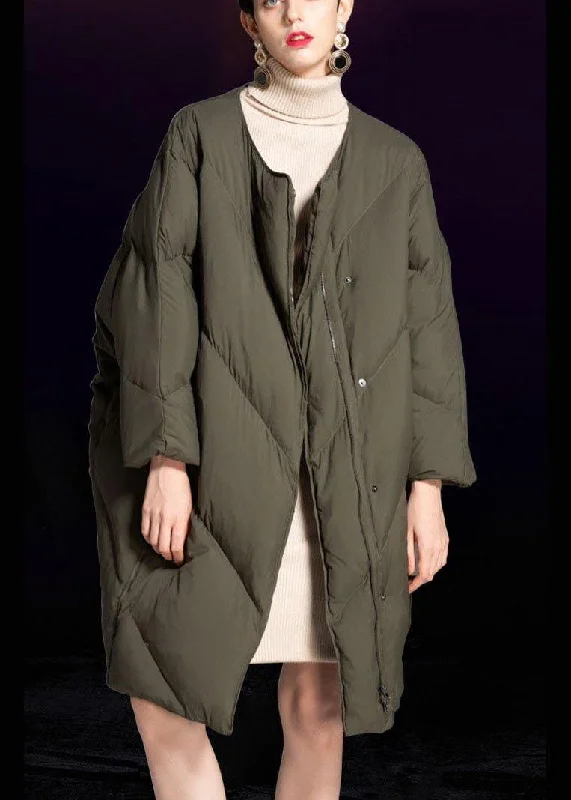 Luxury Green O-Neck zippered Loose Winter Duck Down Down Coats