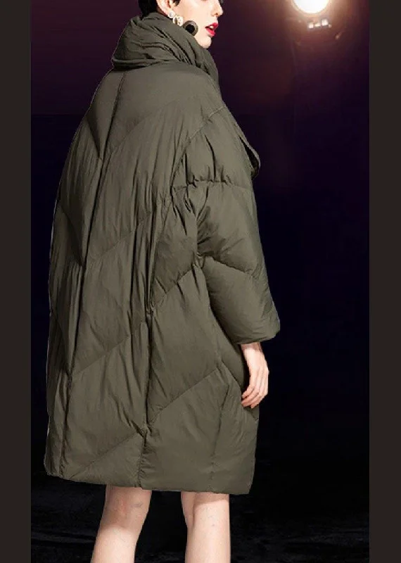 Luxury Green O-Neck zippered Loose Winter Duck Down Down Coats