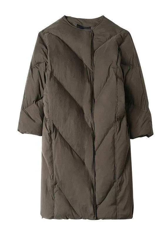 Luxury Green O-Neck zippered Loose Winter Duck Down Down Coats