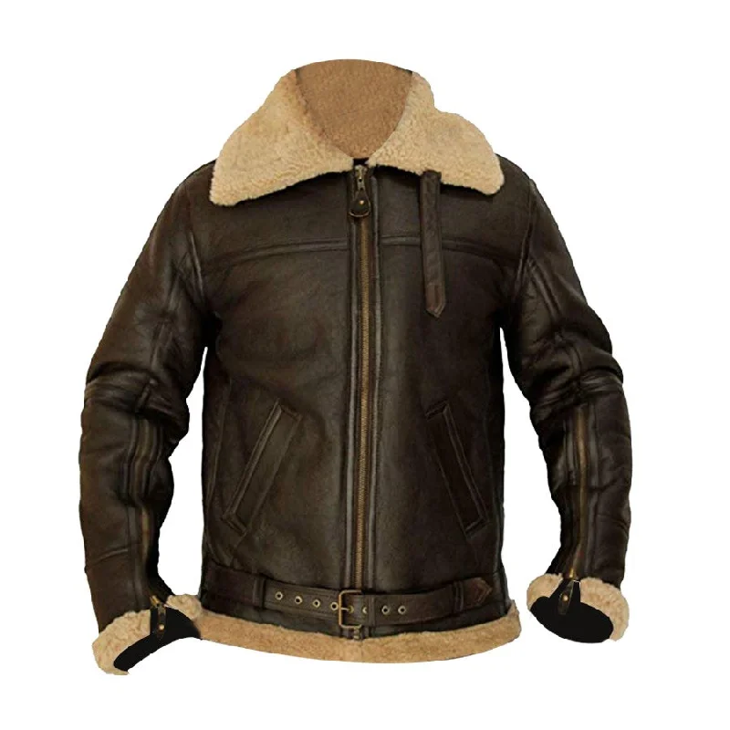 Men's Dark Brown B-3 Real Shearling Leather Jacket