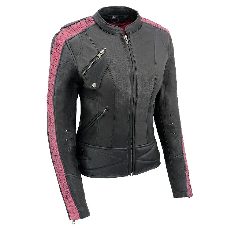 Milwaukee Leather MLL2571 Womens Black and Pink 'Crinkled Arm'