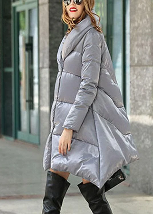 Modern Grey asymmetrical design Thick Winter Duck Down Down Coat