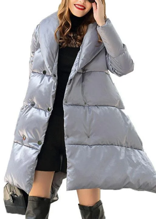 Modern Grey asymmetrical design Thick Winter Duck Down Down Coat