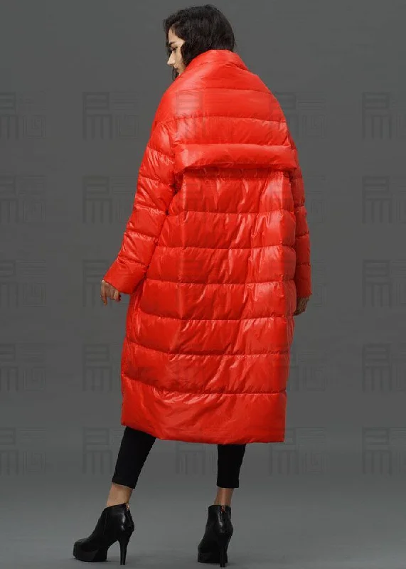 Modern Red Turtle Neck Cloak Sleeves low high design Winter Duck Down down coat