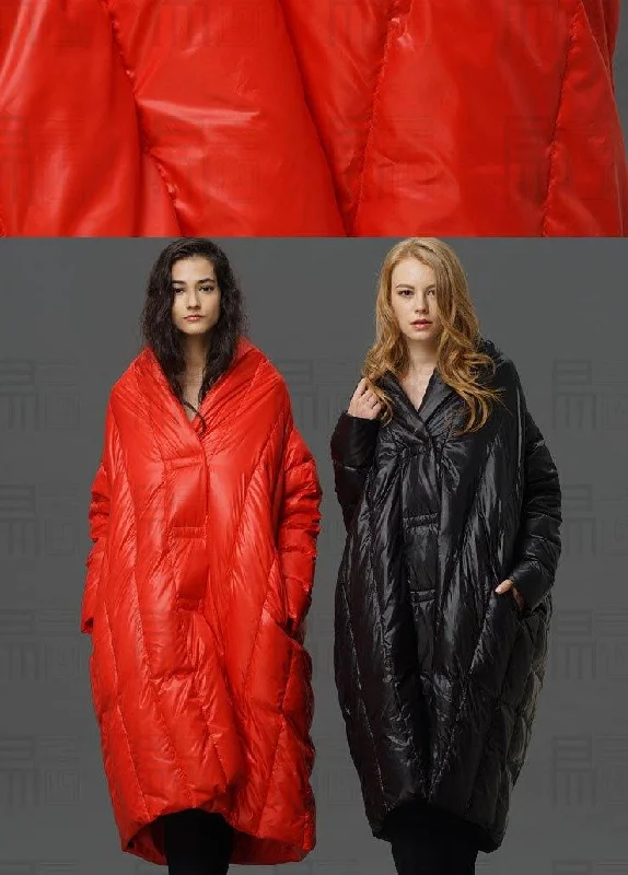 Modern Red Turtle Neck Cloak Sleeves low high design Winter Duck Down down coat