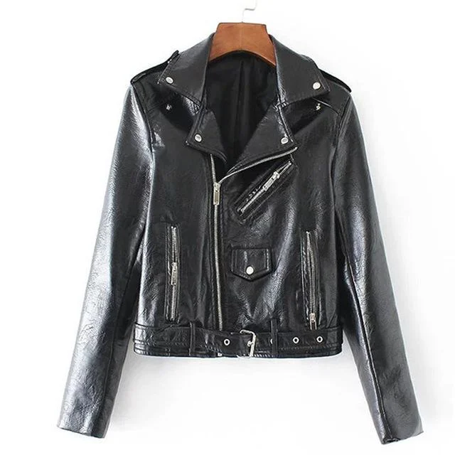 Motorcycle Women Jackets Faux PU Leather