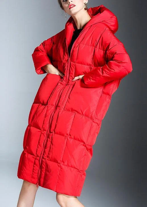 New Red hooded Pockets Casual Winter Duck Down down coat