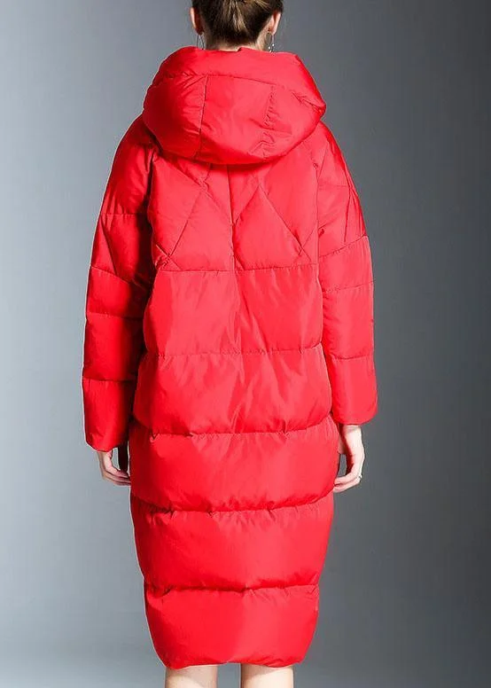 New Red hooded Pockets Casual Winter Duck Down down coat