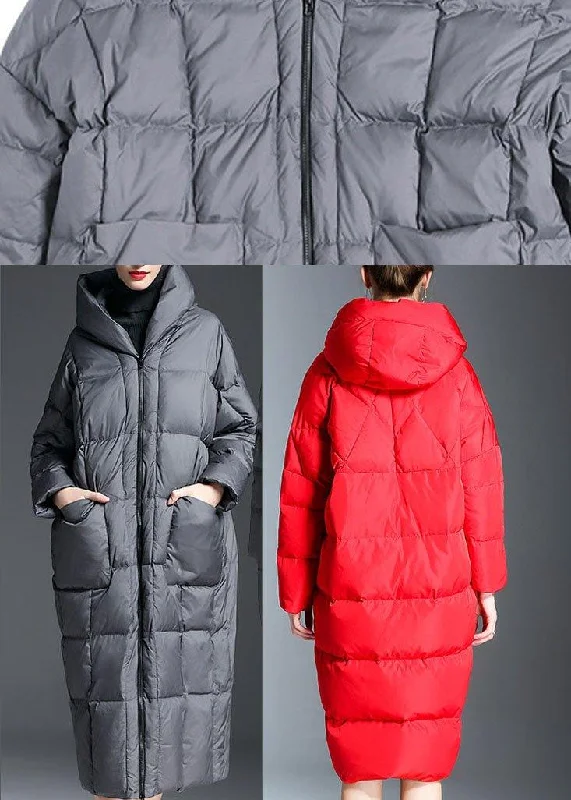 New Red hooded Pockets Casual Winter Duck Down down coat