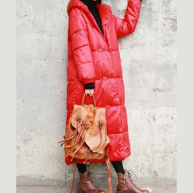 New red warm Parkas for women oversize down jacket hooded outwear thick