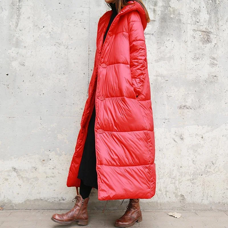 New red warm Parkas for women oversize down jacket hooded outwear thick