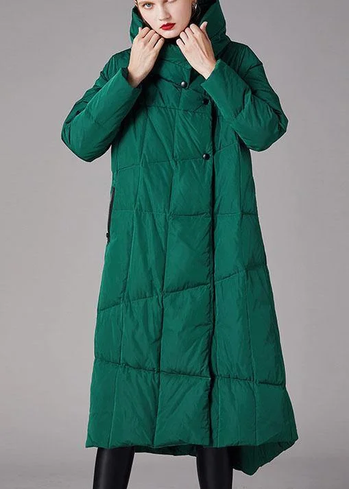 Organic Green Stand Collar Pockets asymmetrical design Winter Duck Down down coat