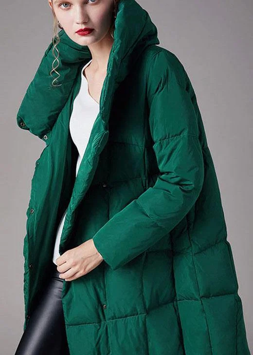 Organic Green Stand Collar Pockets asymmetrical design Winter Duck Down down coat