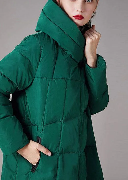 Organic Green Stand Collar Pockets asymmetrical design Winter Duck Down down coat