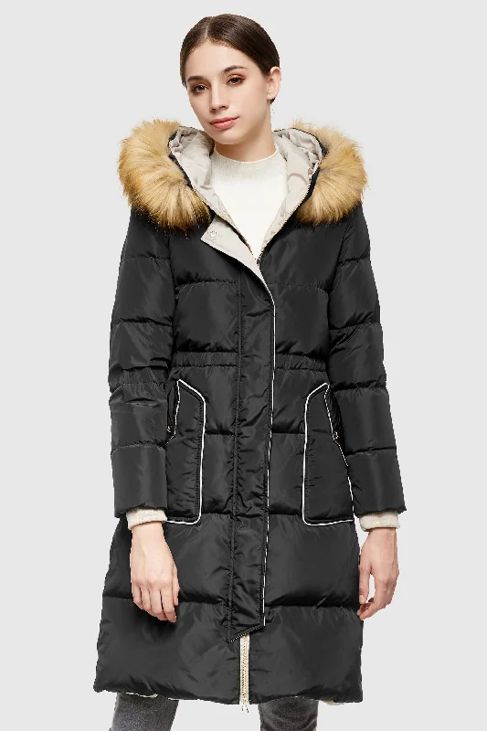 Casual Mid Length Down Coat with Hood