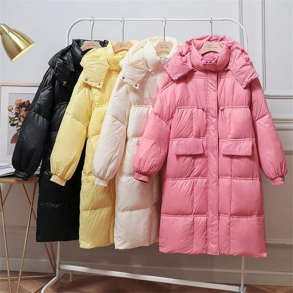 Oversized Down Jacket Women Winter White Duck Down Coat Winter Hooded Warm Parkas Overcoats