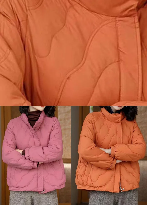 Pink Original Duck Down Jacket In Winter Stand Collar Zip Up Winter