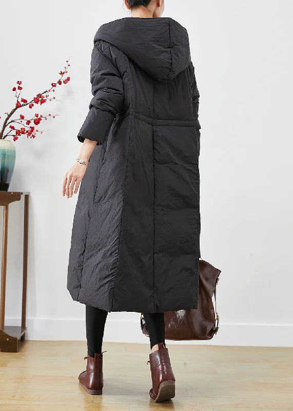 Plus Size Black Oversized Patchwork Duck Down Jacket In Winter