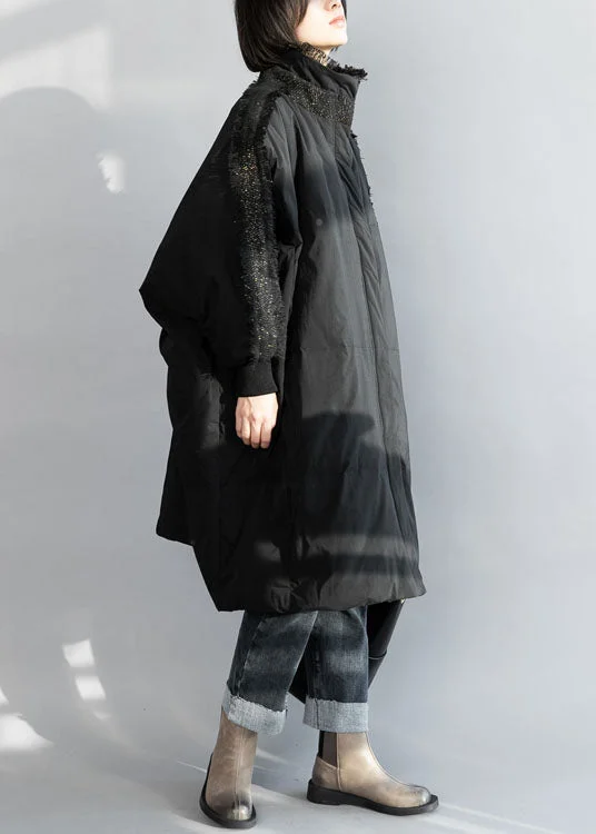 Plus Size Black Zip Up Tassel Oversized Duck Down Coat Winter