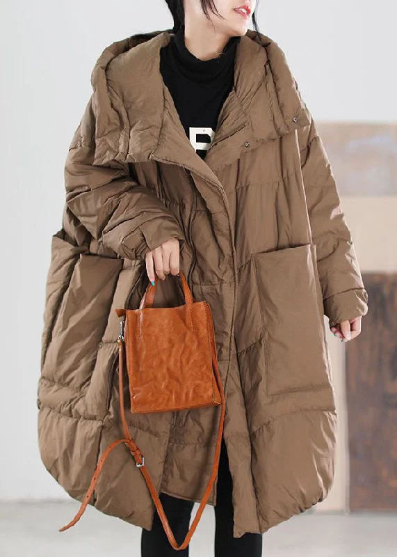 Plus Size Coffee Hooded Oversized Big Pockets Duck Down Down Coats Winter