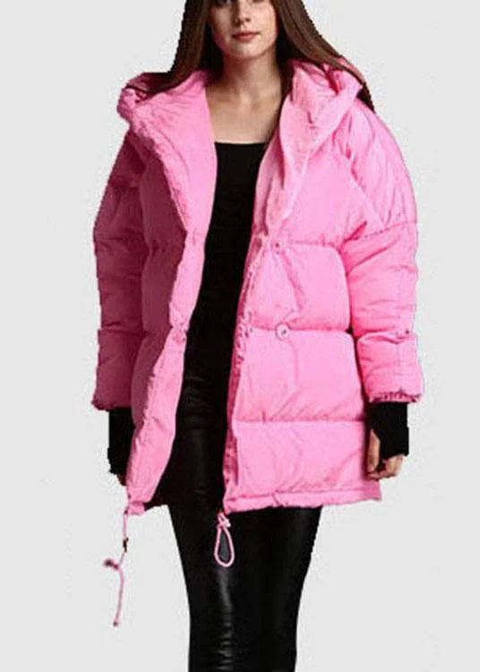 Plus Size Pink hooded drawstring Winter Duck Down Down Coat