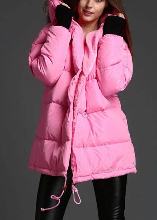 Plus Size Pink hooded drawstring Winter Duck Down Down Coat