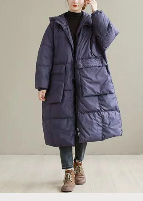 Plus Size Purple Hooded thick Duck Down Down Coats Winter