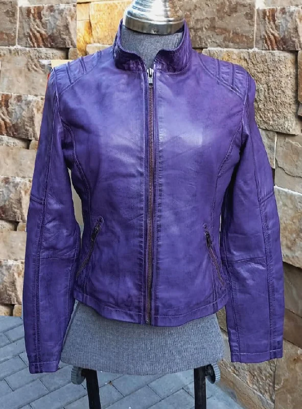 Distressed Jacket  | Women's Purple Leather Jacket