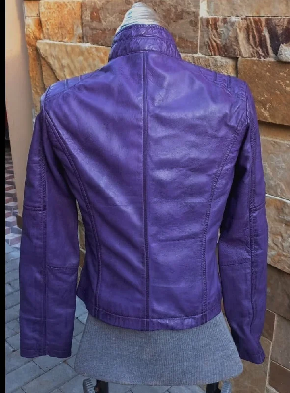 Distressed Jacket  | Women's Purple Leather Jacket