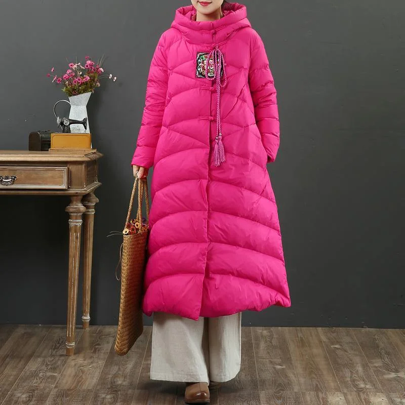 rose goose Down coat plus size clothing embroidery snow jackets Chinese Button Elegant winter outwear