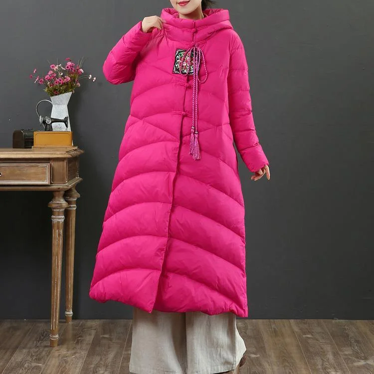 rose goose Down coat plus size clothing embroidery snow jackets Chinese Button Elegant winter outwear