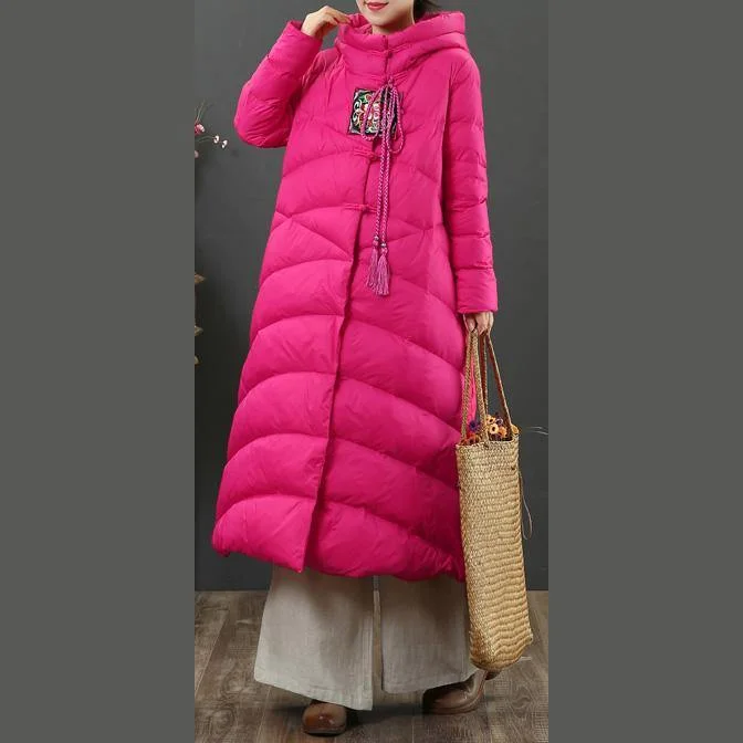 rose goose Down coat plus size clothing embroidery snow jackets Chinese Button Elegant winter outwear