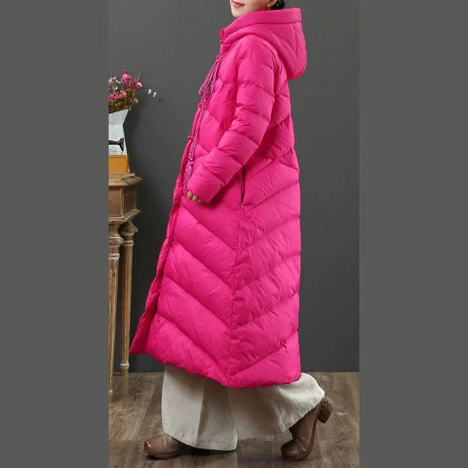 rose goose Down coat plus size clothing embroidery snow jackets Chinese Button Elegant winter outwear