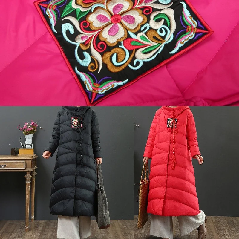 rose goose Down coat plus size clothing embroidery snow jackets Chinese Button Elegant winter outwear